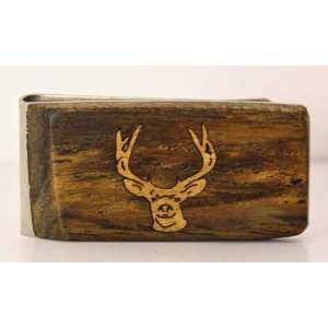    Money Clip with Hand Inlaid Cherry Wood Mule Deer 