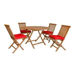 Teak Round Dining Folding Table & Folding Chairs Set (5 Pcs)   Outdoor 