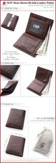 New Mens Bifold Leather Brown Wallet   Zipper Pocket  