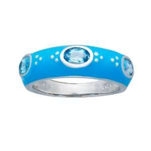Sterling Silver Swiss Blue Topaz with Light Blue Enamel Womens Ring 