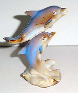 DOLPHINS PAIR ON WAVE CERAMIC FIGURINE HOME DECOR NEW!  