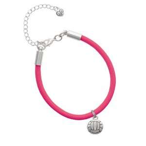 Silver Volleyball or Water Polo Ball Charm on a Hot Pink Malibu Charm 