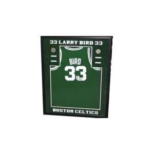  Larry Bird Signed Framed Jersey w/2 Celtics Coins & Cut 