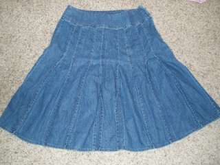 Women LONG jean skirt DENIM blue LIZ Claiborne 12 pleats FLARE mid 