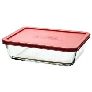 Anchor Hocking 6 Cup Rectangular Kitchen Storage With Red Lid 91551L7 