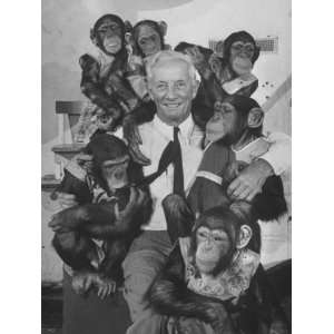 Zoo Director, George P. Vierheller, Visiting His Performing Chimps 