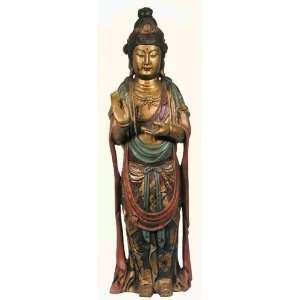    Kwan Yin Statue Tibetan Wood Gilt Cloisonne 