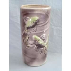  Vintage Royal Copley Pottery Cylindrical Fish Vase 8 