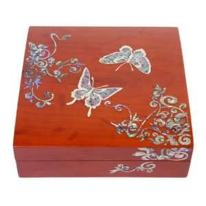  Mother of Pearl Butterfly Asian Lacquer Women Cherry Color 