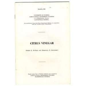  Citrus Vinegar Booklet University of Florida 1960 
