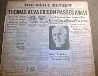 1931 newspaper THOMAS EDISON DEAD & Al Capone Guilty  