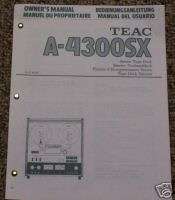 Teac A 4300SX Reel to Reel Owners Manual FREE SHIP!  