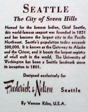 SEATTLE Plate by Vernon Kilns for Frederick & Nelson  