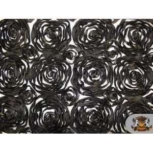 Tone Rosette Satin Fabric Black and White / 54 Wide / Sold By the 