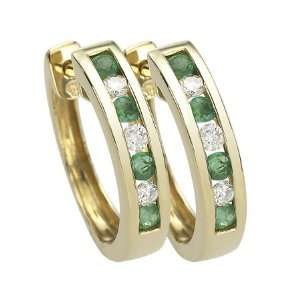   Gold Round Emerald And Diamond Earrings (I1 I2 clarity, White color