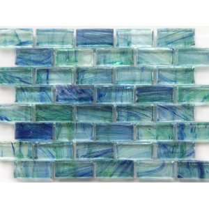  Mirabelle Glass Tile Aqua blue brick pattern