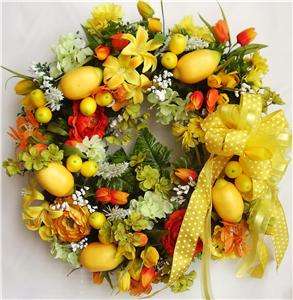 Spring, Easter, Mothers Day, Orange Yellow Lemon Silk Flower Door 