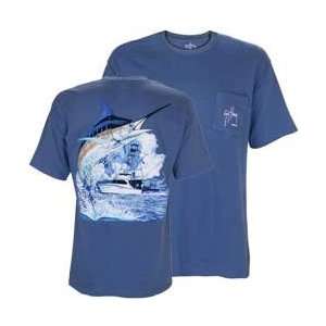 Guy Harvey Marlin Boat T  Shirt   Aqua Blue   Large