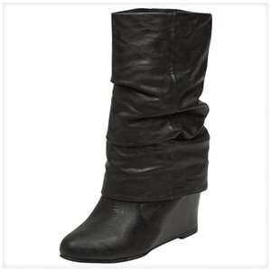 Steve Madden Girl Womens Vektor NEW Black Paris Slouch Wedge Boots 