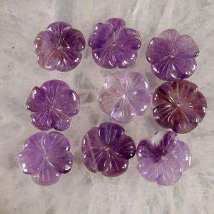 g0047 9 pcs carved natural amethyst flower beads  