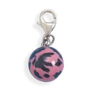  Pink and Black Enamel Bead Charm: Jewelry