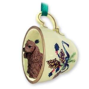   Spaniel Green Holiday Tea Cup Dog Ornament   Brown: Home & Kitchen