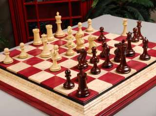 The St. Petersburg 1895 Series Chessmen are shown on our Purpleheart 