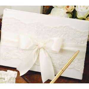 Beverly Clark White Lace Guest Book Album with Satin Moss Green Ribbon 