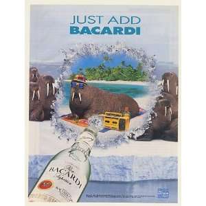  1996 Just Add Bacardi Rum Walrus on Beach Print Ad (52473 