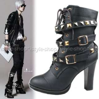   Lace Up Studded Wrap Belt Black Ankle Boots 2 type US5 6 7 8  