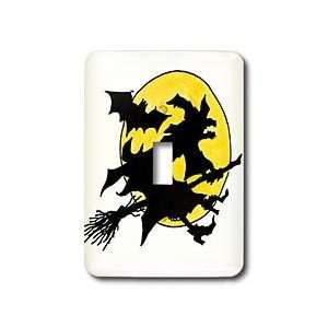 TNMGraphics Halloween   Witch Flying on Broom With Moon Behind   Light 