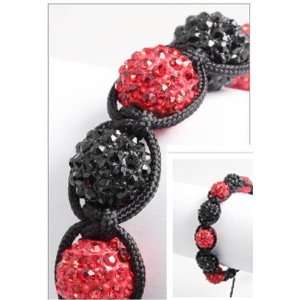  Syms Black/Red Swarovski Crystal Ball Shamballa Bracelet 