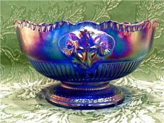 Vintage Deco Cobalt Blue Carnival Glass Imperial RAM HEAD BOWL 