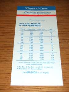 RARE 1971 United Airlines California Commuter Schedule  