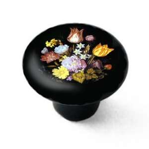Flowers in a Glass Vase by Bosschaert Decorative High Gloss Black 