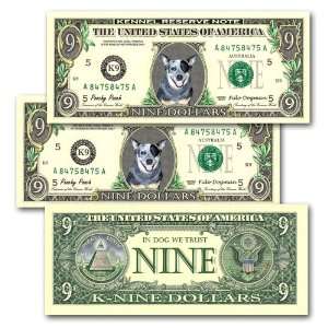  Pack of 3 Australian Cattle Dog Novelty Nine Dollar Bills 