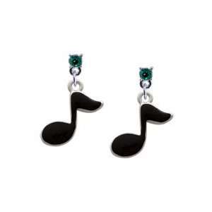  Musical Note   Black Emerald Swarovski Post Charm Earrings 