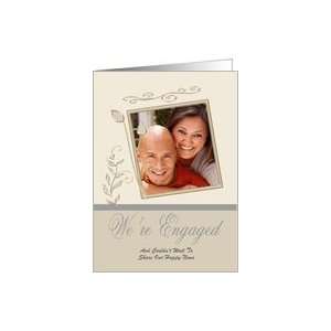 Were Engaged Photo Card, Wedding gown and a tuxedo in a silver frame 