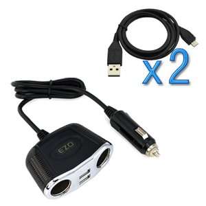  Splitter Power Charger Adapter with 2 USB Charging Port + 2pcs Micro 