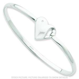 White Ice Sterling Silver 0.01CT Genuine Diamond Heart Bangle Bracelet 