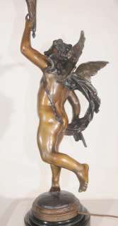 Large French Bronze Cupid Cherub Light Statue By P Itsse Architectural