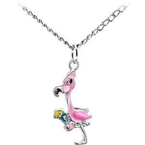  Handcrafted Pink Flamingo with Drink Necklace Jewelry