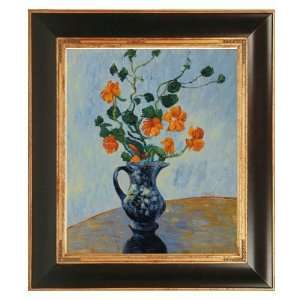   Blue Vase with Opulent Frame   Dark Stained Wood with Gold Trim   29