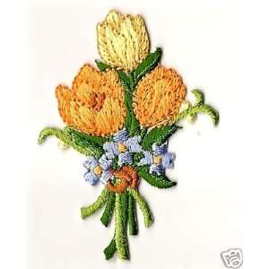 Flowers/Bouquet, Yellow, Peach & Lavender/ Iron On Embroidered 