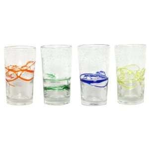  Hand Blown Glass Four Color Swirl Tumbler Glass 5.5H Set 