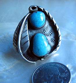 Old Pawn Tooled Sterling Silver Turquoise Ring  
