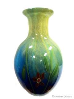 11 Bamboo Flower Turquoise Murano Art Glass Blown Vase  