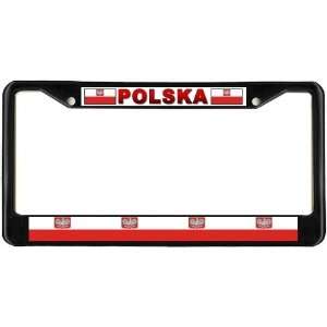  Poland Polish Polska Flag Black License Plate Frame Metal 