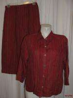 BFS03~CHICOS DESIGN 2pC Rust Colorful Linen Shirt/Top & Cropped Pants 