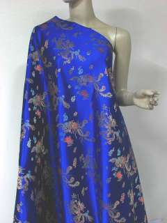 Asian Chinese Dragon Brocade Fabric Royal Blue By Yards  
